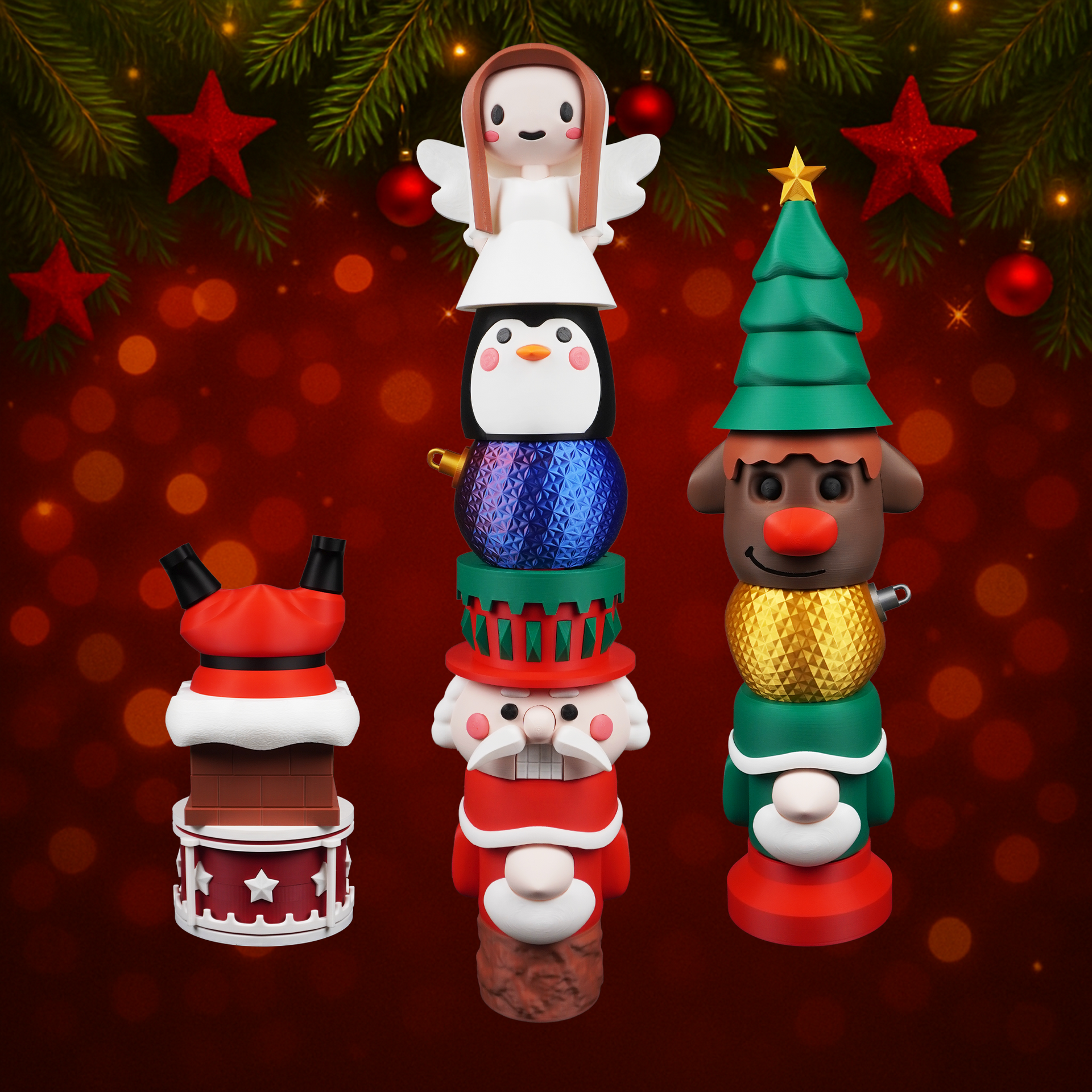 Holiday Totem Pack Vol.2 - Stackable 3D Printable Decor | Titan3D